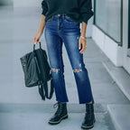 Damen Ripped High-Waist Jeans im trendigen Vintage-Stil R&B