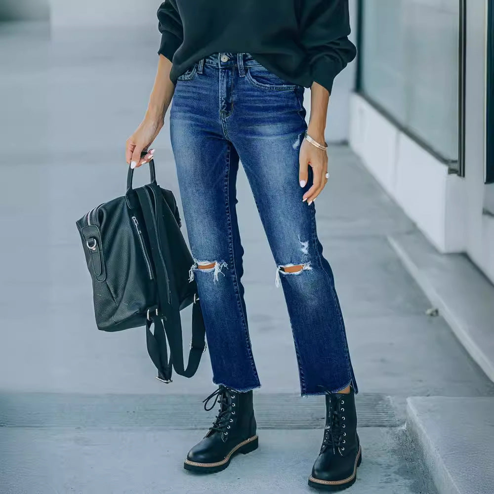 Damen Ripped High-Waist Jeans im trendigen Vintage-Stil R&B