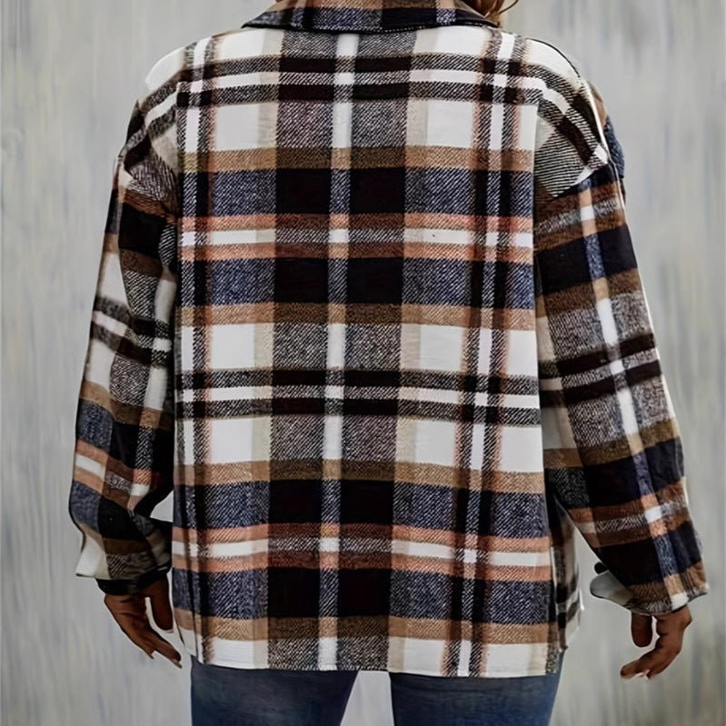 Damen karierte Flanelljacke mit Taschen und geschmackvoller Knopfleiste R&B