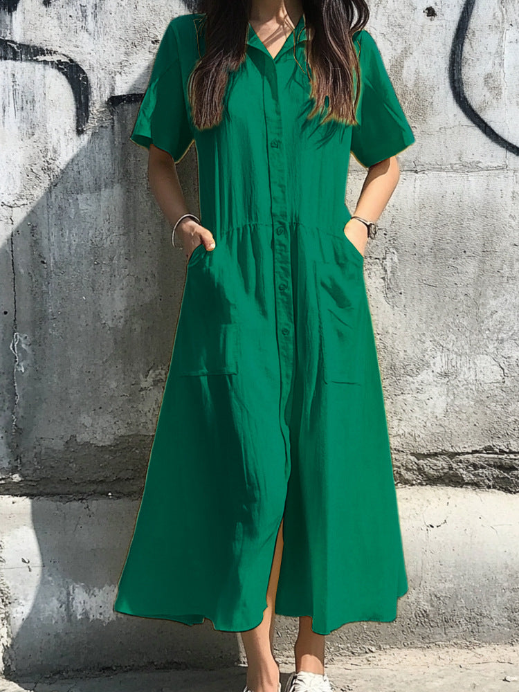 Damen Hemdkleid mit Taschen und knöpfbarem Design R&B