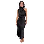 Damen Fließendes Maxikleid mit elegantem Stehkragen und Drapierung R&B