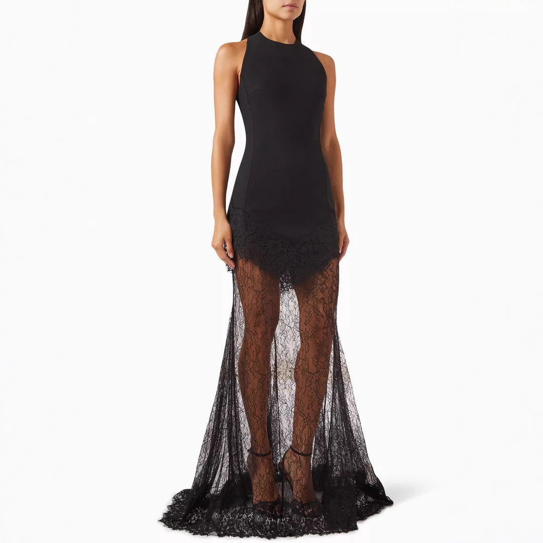 Damen Bodenlanges Spitzenkleid im eleganten Schnitt R&B