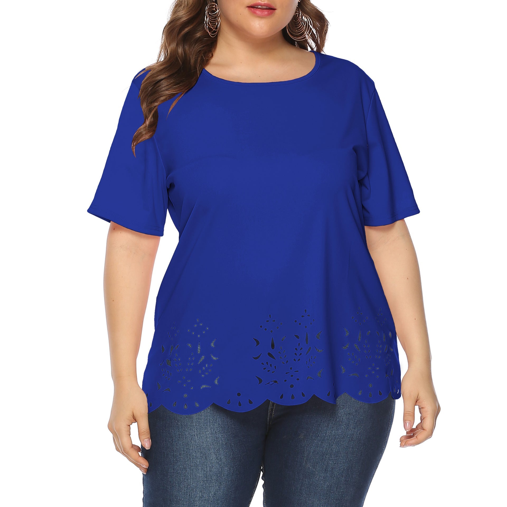 Damen luftiges Oberteil mit floralem Lochmuster R&B