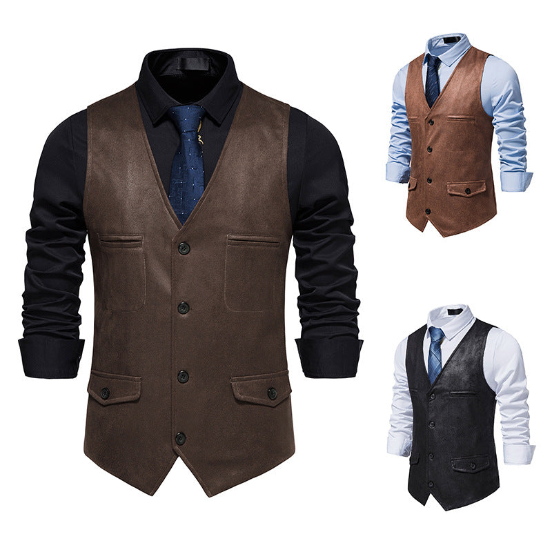 Herren Elegante Kunstlederweste mit praktischen Taschen