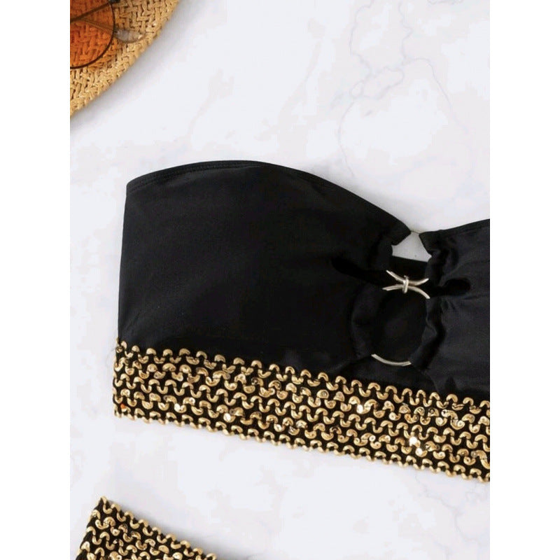 Damen Bandeau-Bikini mit goldenen Akzenten und hohem Taillenschnitt R&B
