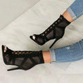 Damen Peeptoe Ankle Boots mit hochmodernem Netzdesign und elegantem Blockabsatz R&B