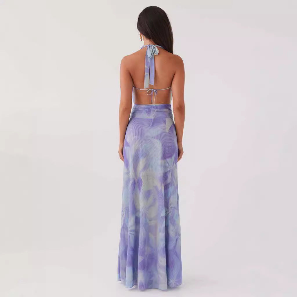 Damen Elegantes Wickelmaxikleid mit tiefem V-Ausschnitt und fließendem Stoff R&B