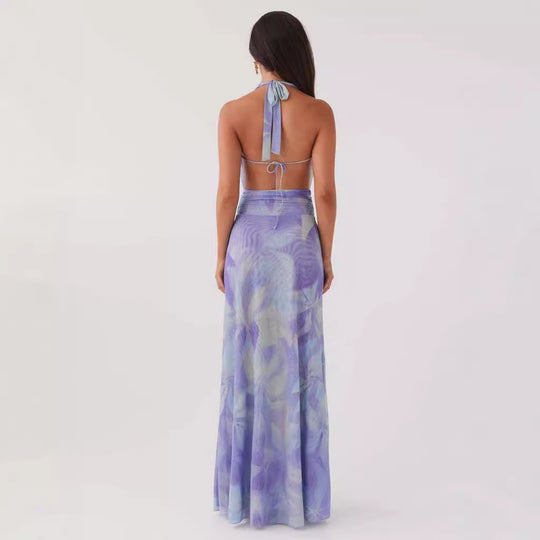 Damen Elegantes Wickelmaxikleid mit tiefem V-Ausschnitt und fließendem Stoff R&B