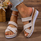 Damen Wedge-Pantoletten mit hochwertigem Textilobermaterial und raffiniertem Bast-Detail R&B