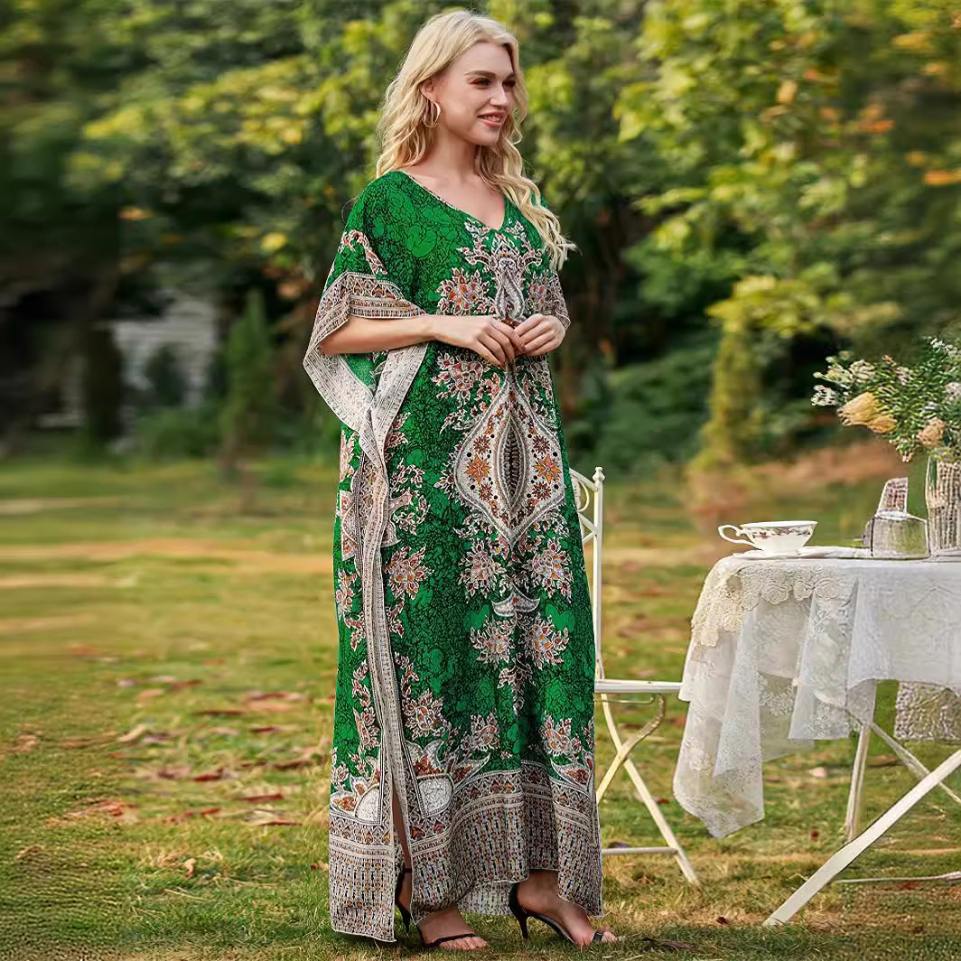 Damen Maxikleid mit elegantem floralem Muster und V-Ausschnitt R&B