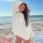 Damen Grobstrickpullover mit asymmetrischem Schnitt und weitem Bund R&B