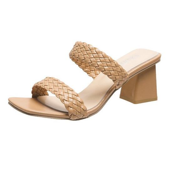 Damen Sandaletten mit geflochtenen Riemen und elegantem Blockabsatz R&B