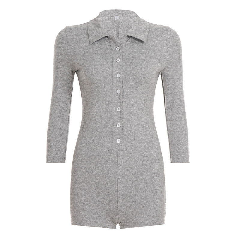 Damen Jumpsuit mit elegantem Kragen und modischen Knopfdetails R&B