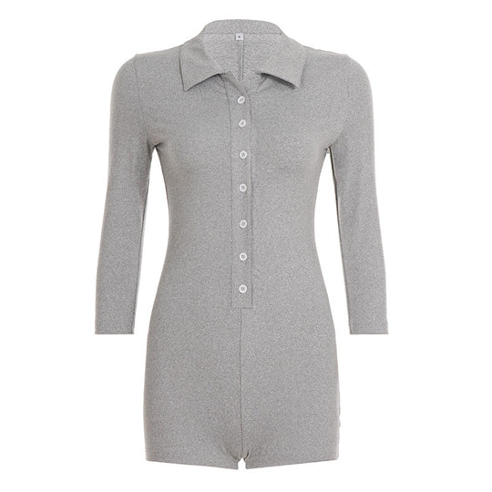 Damen Jumpsuit mit elegantem Kragen und modischen Knopfdetails R&B