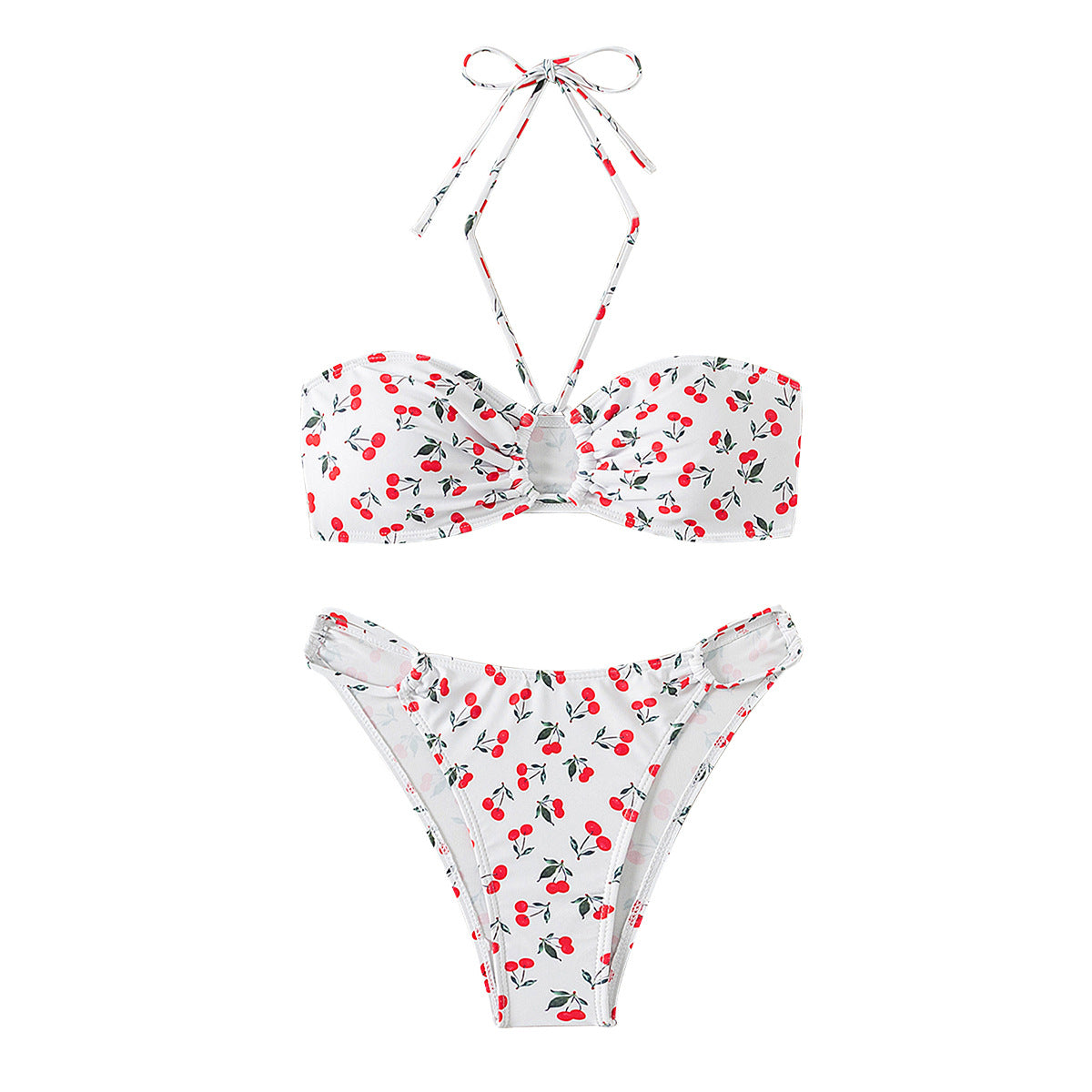 Damen Bandeau-Bikini-Set mit verspieltem Kirschmuster R&B