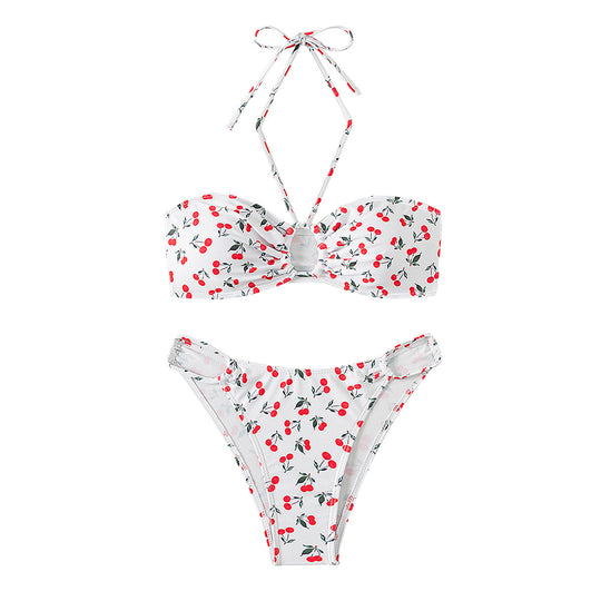 Damen Bandeau-Bikini-Set mit verspieltem Kirschmuster R&B