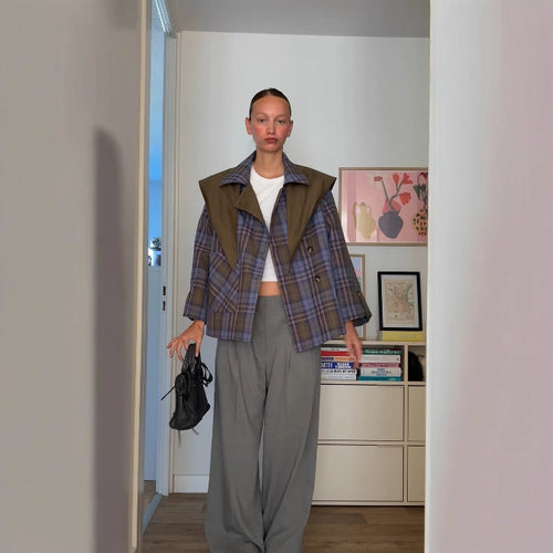 Damen Karierte Überjacke mit weitem Schnitt und klassischen Reverskragen R&B
