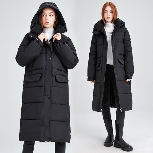 Damen Lange isolierte Winterjacke mit Kapuze und einzippbarem Kragen R&B