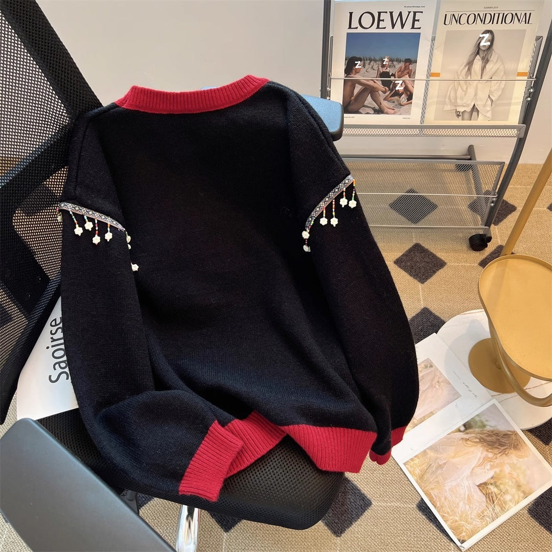 Damen festlicher Strickpullover mit Tannenbaum-Motiv und verspielten Akzenten R&B