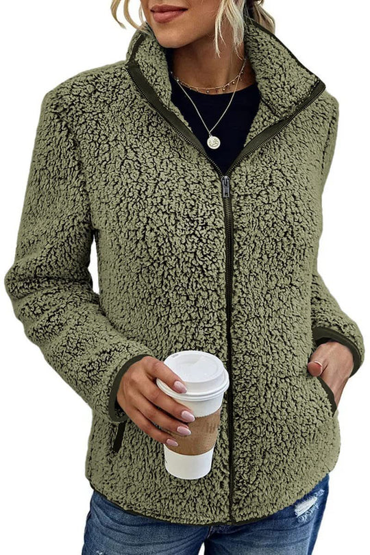 Damen kuschelige Fleecejacke mit hohem Kragen und praktischen Taschen R&B