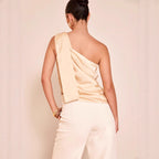 Damen asymmetrisches Satin-Oberteil mit drapiertem Abschluss R&B