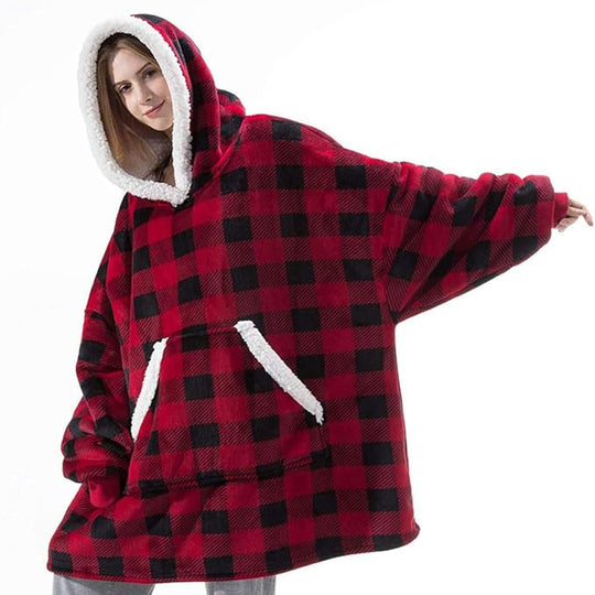 Damen Gemütlicher Hoodie-Poncho mit weichem Futter und praktischen Taschen R&B