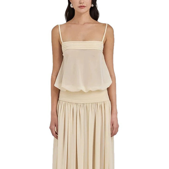 Damen Maxi-Kleid mit fließendem Chiffon-Oberteil und elastischem Bund R&B