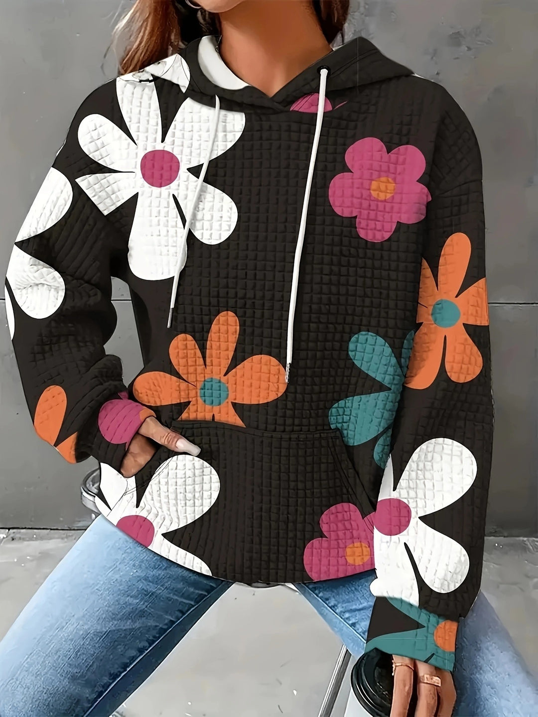 Damen Kapuzenpullover mit floralem Design und strukturiertem Stoff R&B