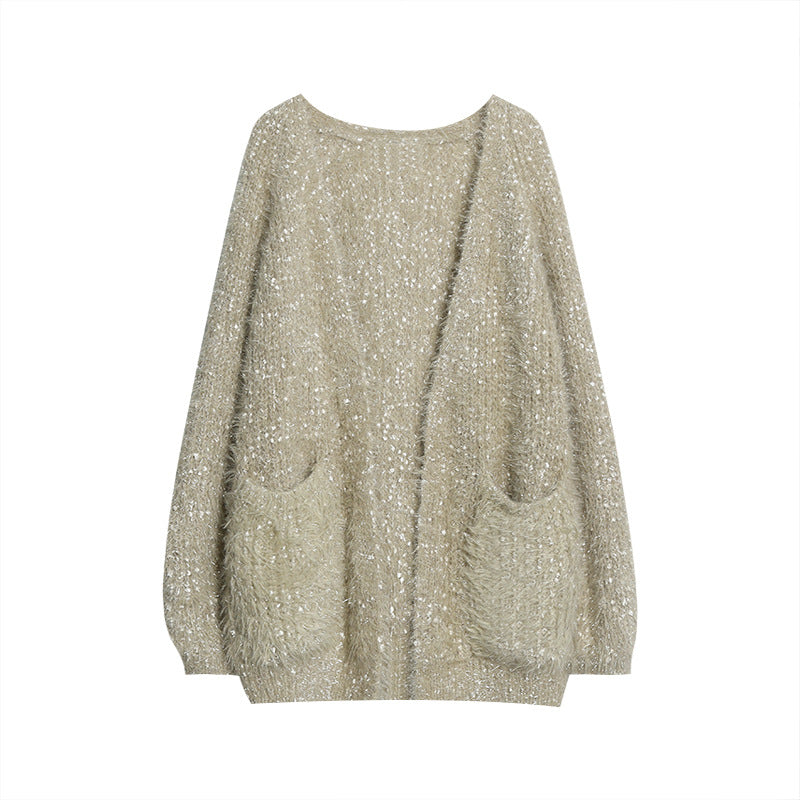 Damen glitzernde Strickjacke im modernen Casual-Look R&B