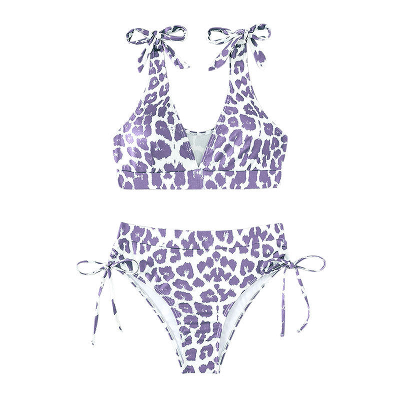 Damen Hochgeschnittener Bikini mit sportlichem Design und verspielten Bindebändern R&B