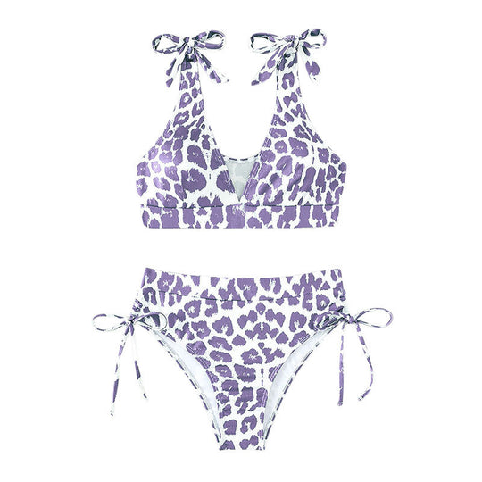 Damen Hochgeschnittener Bikini mit sportlichem Design und verspielten Bindebändern R&B