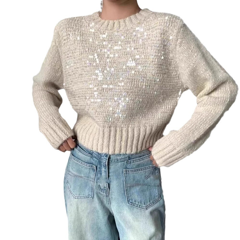 Damen Glitzernder Strickpullover mit Struktur und weitem Schnitt R&B