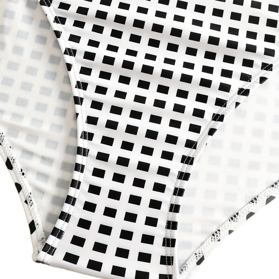 Damen Badeanzug-Set mit Rüschendetails und elegantem Karomuster R&B