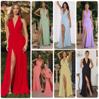 Damen Elegantes Abendkleid mit fließendem Stoff und raffiniertem V-Ausschnitt R&B