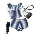 Damen Strand-Outfit mit gestreiftem Crop-Top und Shorts R&B