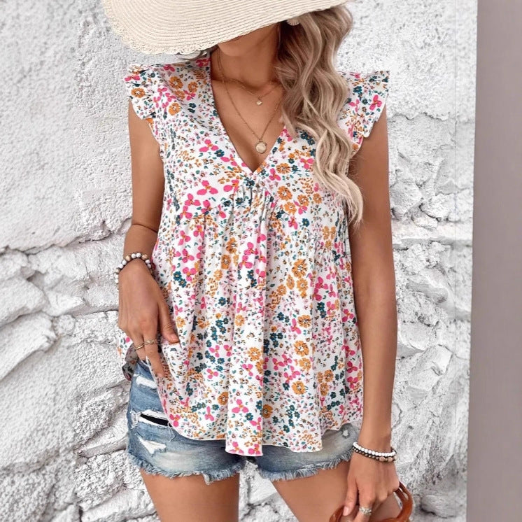 Damen Bluse mit floralem Design und voluminösen Ärmeln R&B