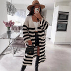 Damen Grobstrickjacke mit gestreiftem Design und lässigem Schnitt R&B