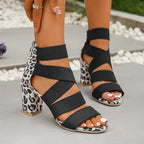 Damen Wedge-Sandalen mit elastischen Riemen und modischem Leoprint R&B