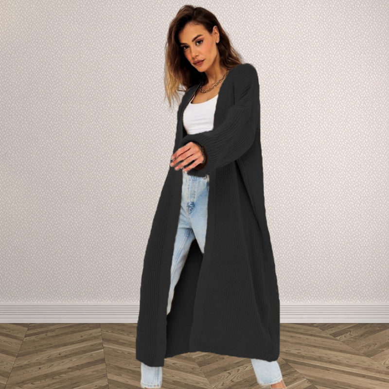 Damen Grober Strickmantel mit offenem Schnitt und tiefen Taschen R&B