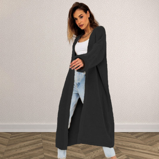 Damen Grober Strickmantel mit offenem Schnitt und tiefen Taschen R&B