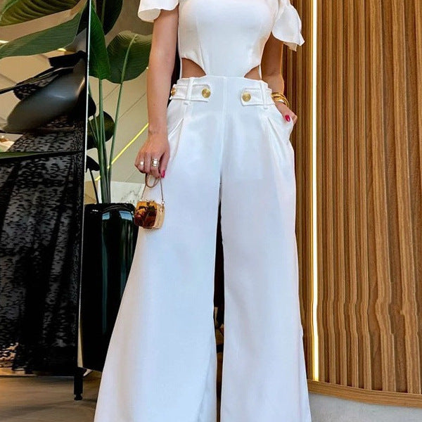 Damen Eleganter Jumpsuit mit Schnittdetails und weich fließenden Hosenbeinen R&B