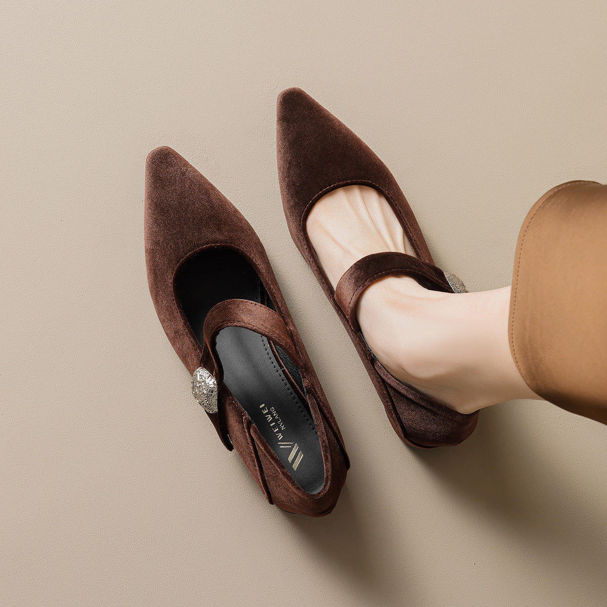 Damen spitze Ballerinas mit eleganter Schnallenverzierung
