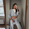 Damen sportliches Cropped-Set mit Kapuzenjacke und elastischer Jogginghose R&B