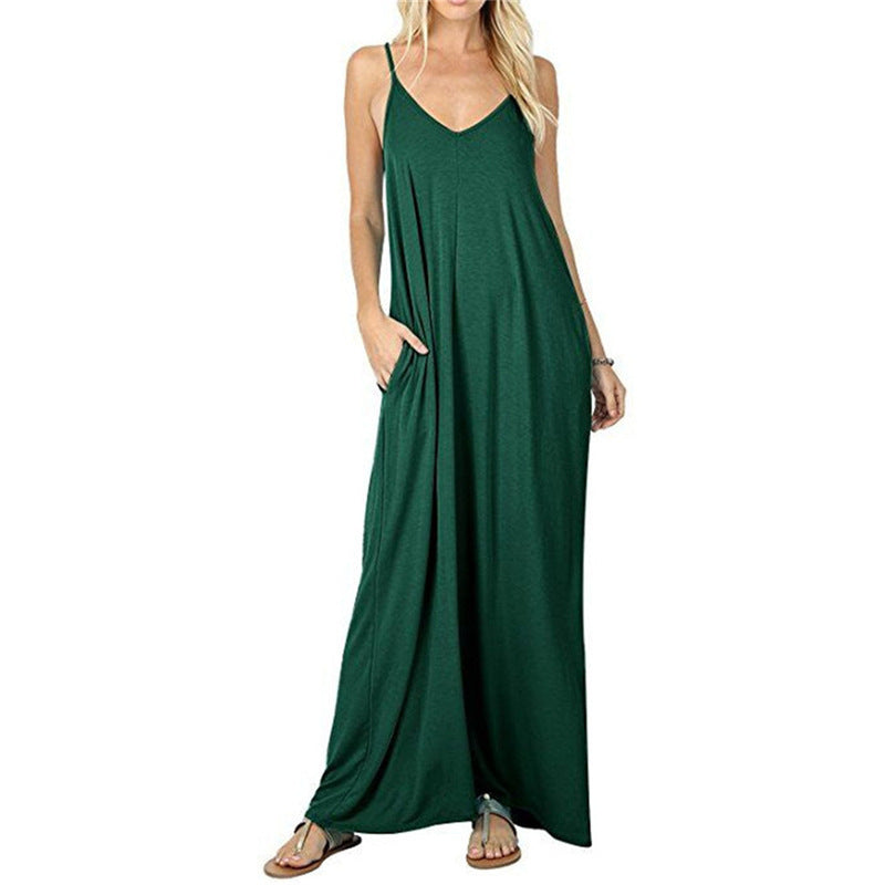 Damen Maxikleid mit spaghettiträgern und praktischen seitlichen Taschen R&B