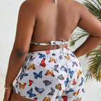 Damen Bikiniset mit modischen Shorts und buntem Schmetterlingsdesign R&B
