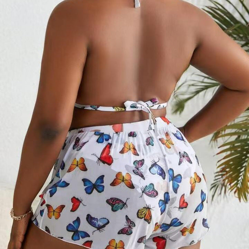 Damen Bikiniset mit modischen Shorts und buntem Schmetterlingsdesign R&B