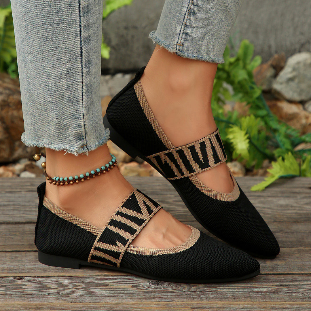 Damen Ballerinas mit modischem Riemen und bequemem Fußbett R&B