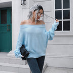 Damen Off-Shoulder Strickpullover mit lässigem Schnitt und voluminösen Ärmeln R&B