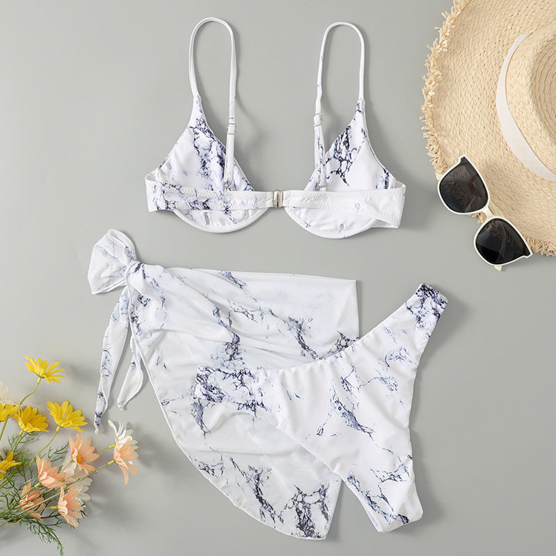 Damen Bikiniset mit marbledem Design und verstellbaren Trägern R&B