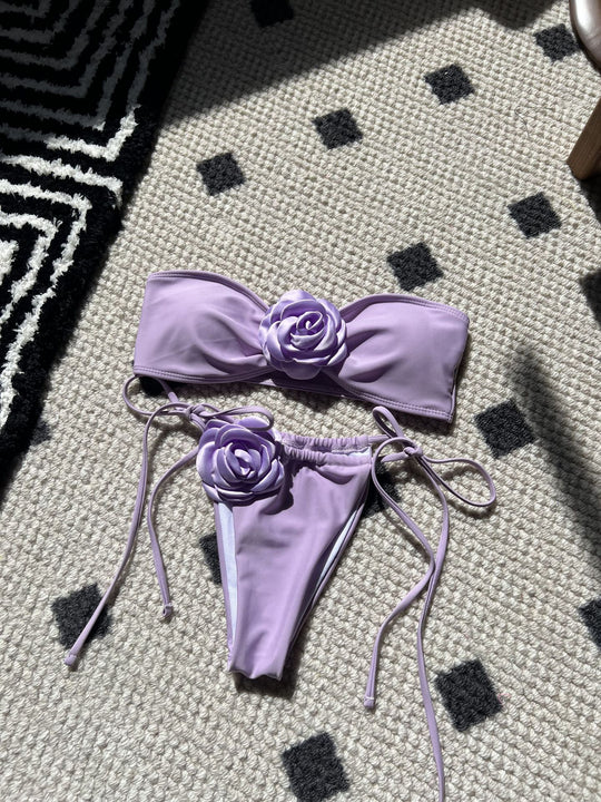 Damen Bandeau-Bikini mit dekorativer Blumenapplikation R&B